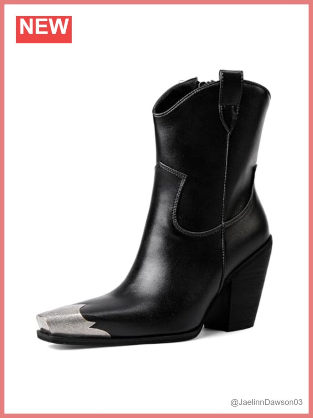 Faux Leather Cowgirl Ankle Boots Stacked Block Heel Western Booties